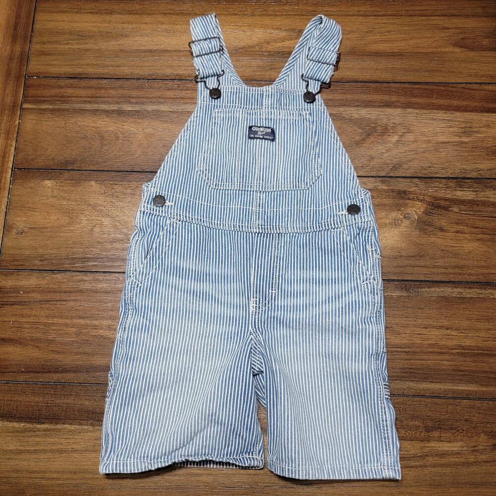 OshKosh B'gosh Blue & White Stripe Train Conductor Style Overalls Shorts - 5T